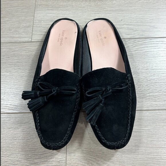 Kate Spade Black Suede Slip On Tassel Flats - Picture 2 of 11